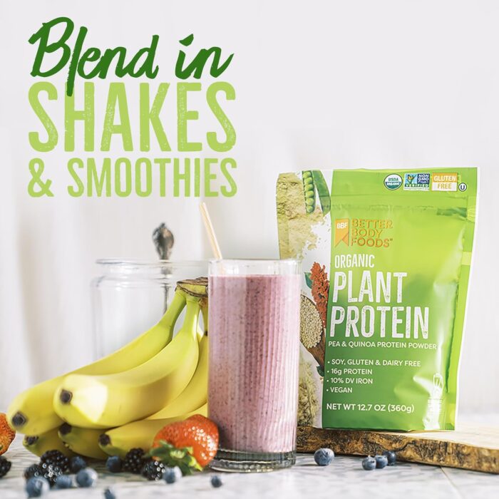 BetterBody Foods Organic Plant Based Protein Powder, 16g of Protein 24% DV, Vegan, Low Net Carbs, Gluten Free, Dairy Free, No Sugar Added, Soy Free, Non-GMO, 12.7 Ounces - Image 4
