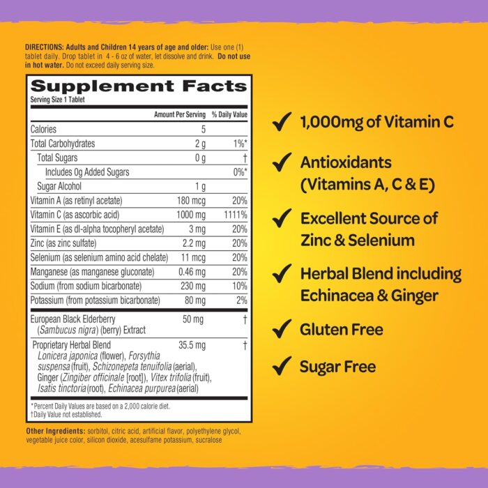 Airborne Elderberry + Zinc & Vitamin C Effervescent Tablets, Immune Support Supplement With Powerful Antioxidant Vitamins A C E, 20 Fizzy Drink Tablets, Elderberry Flavor - Image 4