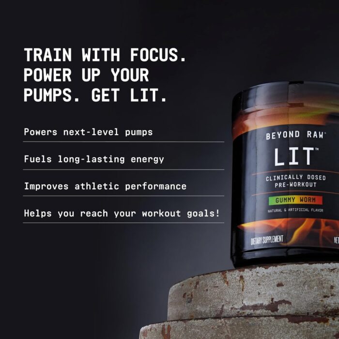Beyond Raw LIT PreWorkout Powder Supplement For Men and Women, Energy, Focus, Endurance, Pumps, Nitric Oxide Boost, 250mg Caffeine, Creatine, Beta Alanine, Gummy Worm, 30 Servings - Image 9