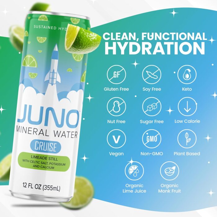 JUNO Cruise Limeade Still Hydration Drink - Organic Monk Fruit, Organic Lime Juice & Essential Electrolytes like Celtic Salt, Potassium, Calcium - Premium Hydrating Beverage, 12 Pack - Image 6