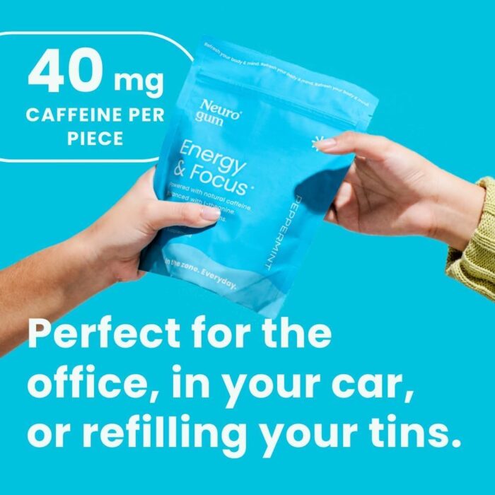 NeuroGum Energy Caffeine Gum (90 Pieces) - Sugar Free with L-theanine + Natural Caffeine + Vitamin B12 & B6 - Nootropic Energy & Focus Supplement for Women & Men - Keto & Vegan, Peppermint Flavor - Image 3