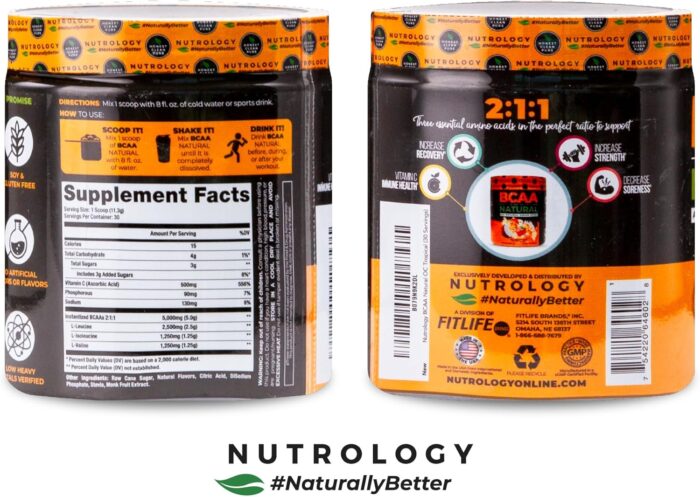 Nutrology BCAA Natural - Plant Based BCAA Powder, Orange Coconut Flavor, Optimized 2:1:1 Ratio Amino Acids Powder for Pre Workout & Post Workout Recovery, Vegan, Gluten-Free, Non-GMO, 30 Servings - Image 4