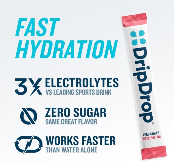 DripDrop Sugar Free Hydration Packets - Zero Classic Variety Pack - Single Serve Electrolytes Powder Drink Mix - Lemon Lime, Watermelon, Peach, Passion Fruit - Non-GMO, Gluten Free, Vegan - 32 Sticks - Image 3