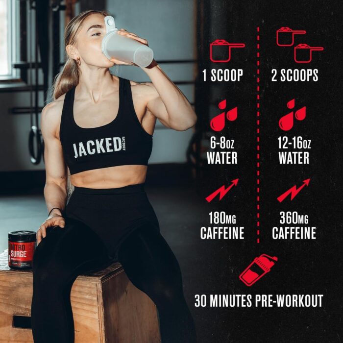 Jacked Factory NITROSURGE Shred Pre Workout Supplement - Energy Booster, Instant Strength Gains, Sharp Focus, Powerful Pumps - Nitric Oxide Booster & PreWorkout Powder - 30Sv, Fruit Punch - Image 6