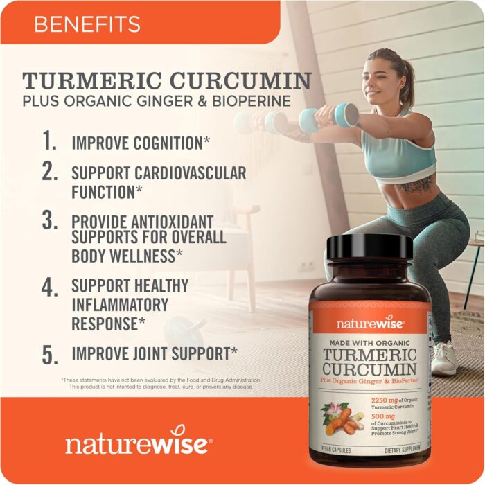 NatureWise Curcumin Turmeric 2250mg - 95% Curcuminoids & BioPerine Black Pepper Extract for Advanced Absorption - Daily Joint and Immune Health Support - Vegan, Non-GMO, 90 Count[30-Day Supply] - Image 3