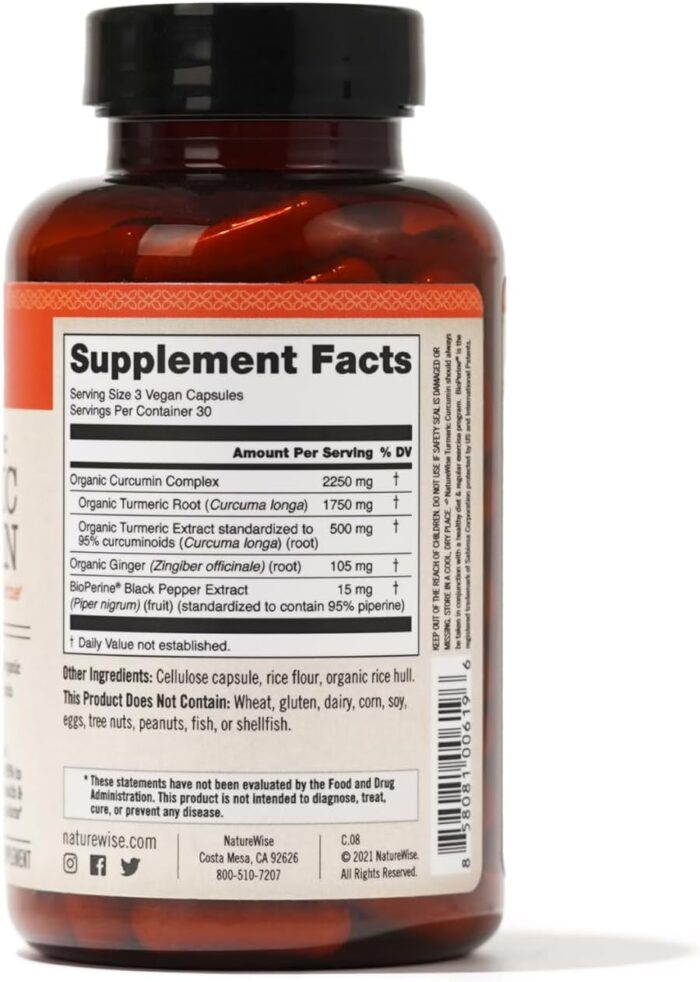 NatureWise Curcumin Turmeric 2250mg - 95% Curcuminoids & BioPerine Black Pepper Extract for Advanced Absorption - Daily Joint and Immune Health Support - Vegan, Non-GMO, 90 Count[30-Day Supply] - Image 10