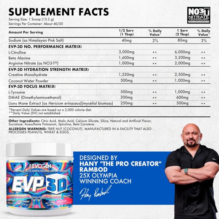 Evogen EVP 3D - Stim Free Pre Workout Powder for Men & Women | Sugar Free Non Stim Preworkout with Beta Alanine and Creatine for Energy & Pump | Sour Candy | 40 Servings - Image 3