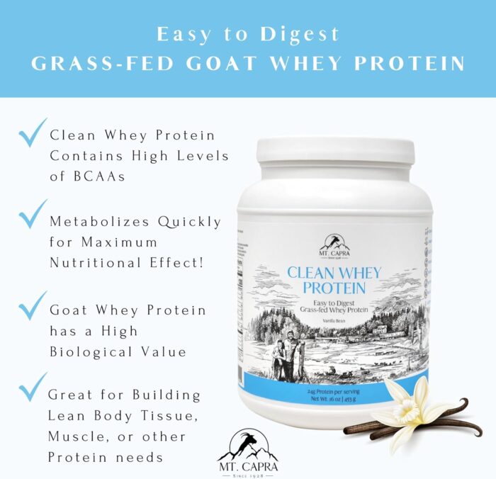 Clean Whey Protein | Grass-Fed Undenatured Goat Whey Protein Powder | 24 g Protein Per Serving, All Natural, Non-GMO, High in Branch Chain Amino Acids | Vanilla Bean | 15 Servings - 16 oz - Image 4