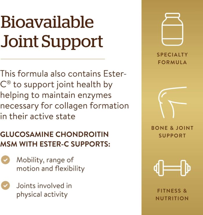 Solgar Extra Strength Glucosamine Chondroitin MSM w/ Ester-C, 180 Tablets - Promotes Healthy Joints, Supports Comfortable Movement & Collagen Formation - Non-GMO, Gluten No, Dairy No - 60 Servings - Image 5