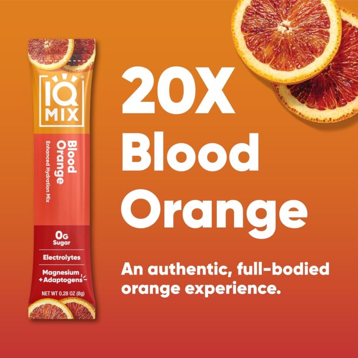 IQMIX Hydration Electrolyte Powder – 4-in-1 Formula for Hydration, Mental Clarity, Mood and Recovery – Sugar-Free Drink Mix, Keto, Magnesium L-Threonate, Lion’s Mane – 20 Count Blood Orange - Image 3