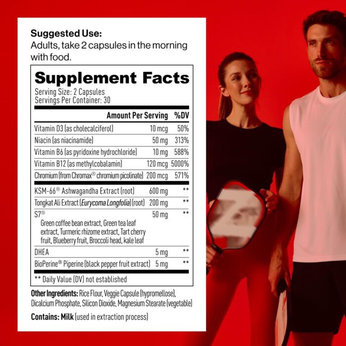 Mdrive Prime - Testosterone Support for Men, Max Energy, Stress Relief and Lean Muscle, KSM-66 Ashwagandha, S7 Nitric Oxide Booster, Bioperine and DHEA, 60 Capsules - Image 4