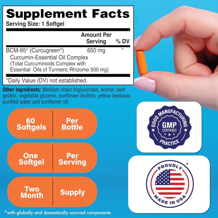 Health Thru Nutrition Curcumin 650mg BCM-95 Curcugreen | Turmeric Curcumin Complex | High Absorption | Healthy Inflammation Response | Clinically Studied | 3rd Party Tested | Non-GMO (Pack of 60) - Image 3