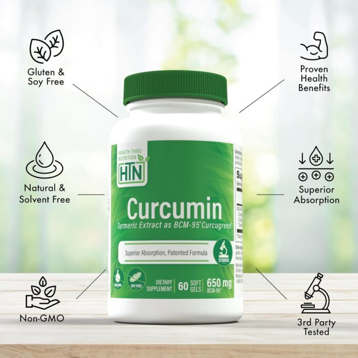 Health Thru Nutrition Curcumin 650mg BCM-95 Curcugreen | Turmeric Curcumin Complex | High Absorption | Healthy Inflammation Response | Clinically Studied | 3rd Party Tested | Non-GMO (Pack of 60) - Image 5