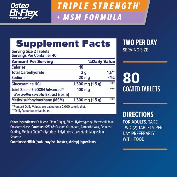 Osteo Bi-Flex Triple Strength(5) with MSM, Glucosamine Joint Health Supplement, Coated Tablets, 80 Count - Image 3