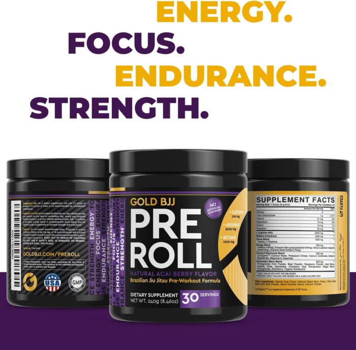 Gold BJJ PreRoll - Jiu Jitsu Pre Workout Supplement for Energy, Focus, and Endurance - Martial Arts Specific Pre-Workout Powder Formula with Natural Flavors (Acai Berry, 30 Servings) - Image 7