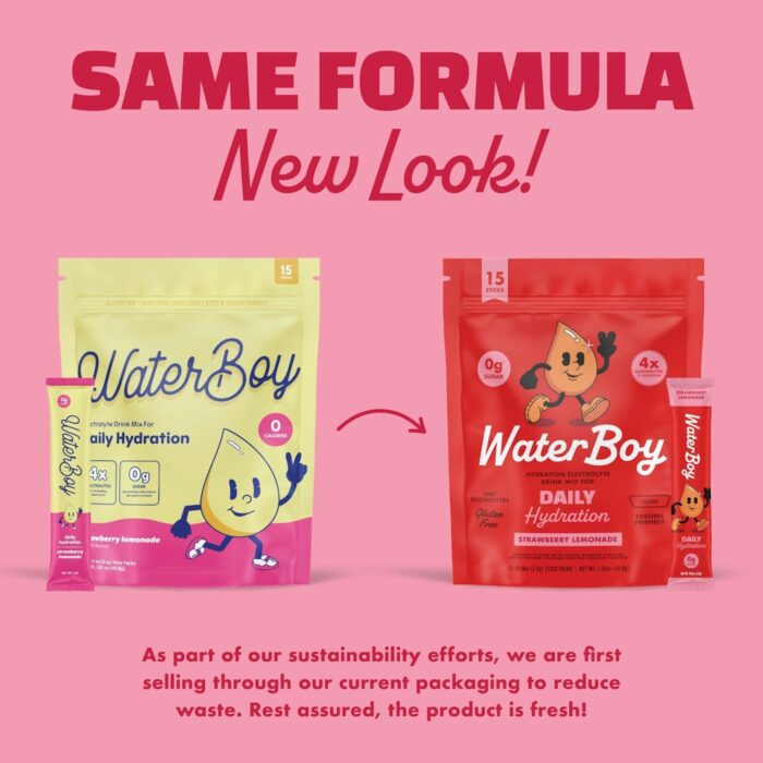 Waterboy Daily Hydration | 1,570mg Electrolyte Powder Packets | No Sugar, All Natural, Gluten Free, Zero Calories | 15 Drink Stick Mixes (Strawberry Lemonade) - Image 4