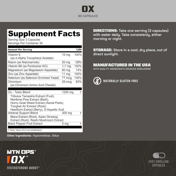 MTN OPS Ox Testosterone Booster, Testosterone Supplement for Men Blend with Tribulus Terrestris & Adrenal Support Blend with Maca Root Capsules, 30 Servings - Image 3