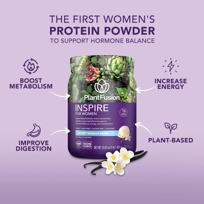 PlantFusion Inspire Plant Protein Powder for Women - Low Carb Protein Powder for Lean Muscle Support - Keto, Gluten Free, Soy Free, Non-Dairy, No Sugar, Non-GMO - Creamy Vanilla Bean 1 lb - Image 4