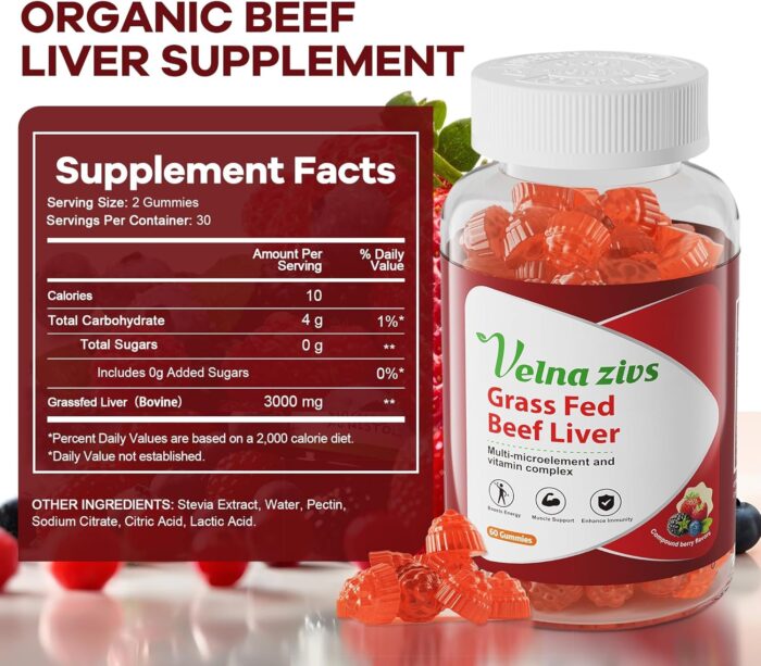 Grass Fed Beef Liver Gummies, Organic Grassfed Beef Liver Supplements for Women, Natural Iron, Vitamin A & B12, Boost Energy and Immunity, Non-GMO, Gluten Free, 60 Counts - Image 3