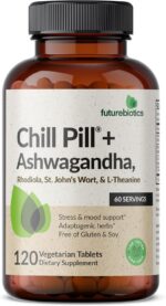 Futurebiotics Chill Pill + Ashwagandha, Rhodiola, St. John’s Wort, & L-Theanine - Non-GMO, 120 Vegetarian Tablets - Image 4