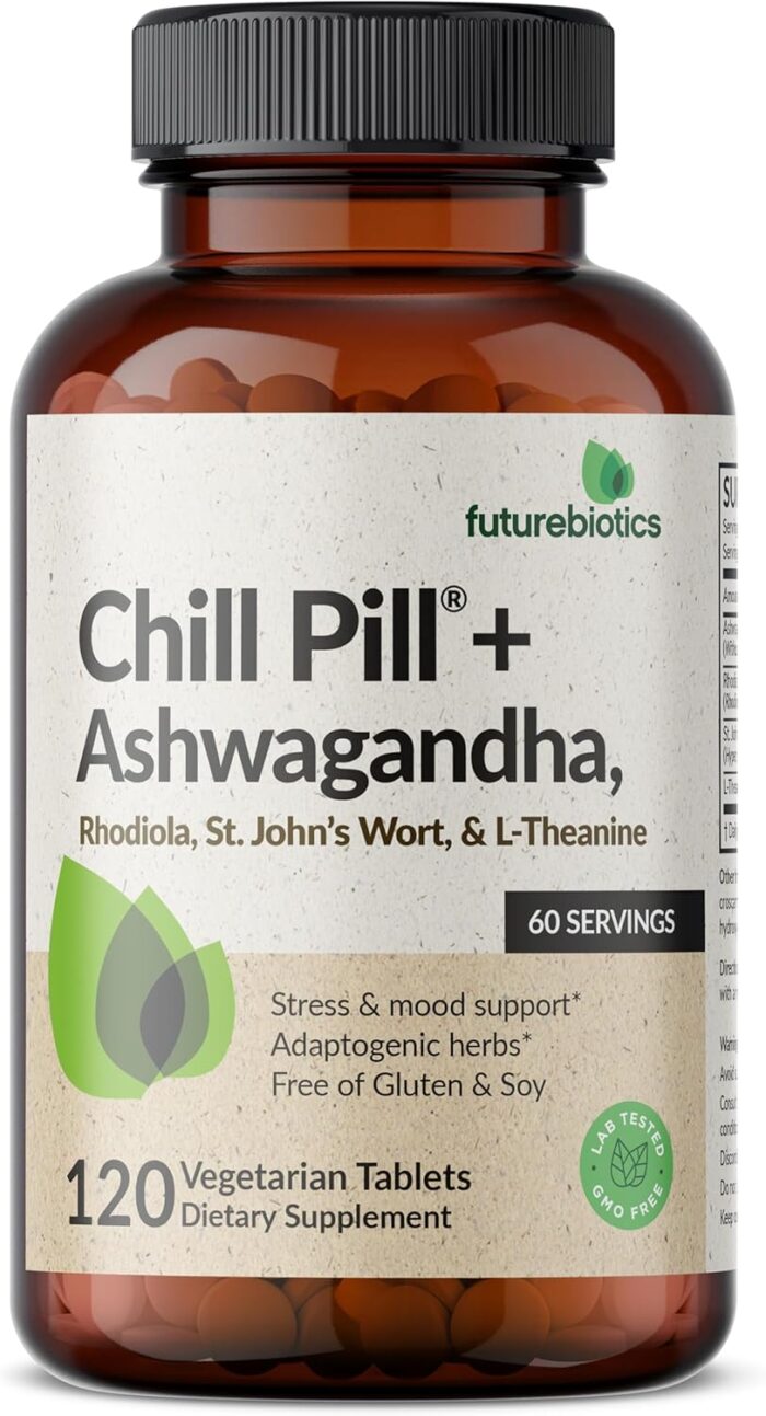 Futurebiotics Chill Pill + Ashwagandha, Rhodiola, St. John’s Wort, & L-Theanine - Non-GMO, 120 Vegetarian Tablets - Image 4