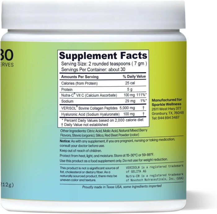 Sparkle Wellness Skin Boost Plus (Mixed Berry) [30-Serves] | Collagen Powder Supplement with VERISOL Bioactive Hydrolyzed Collagen Peptides, Vitamin C & Hyaluronic Acid to Improve Skin Elasticity - Image 3