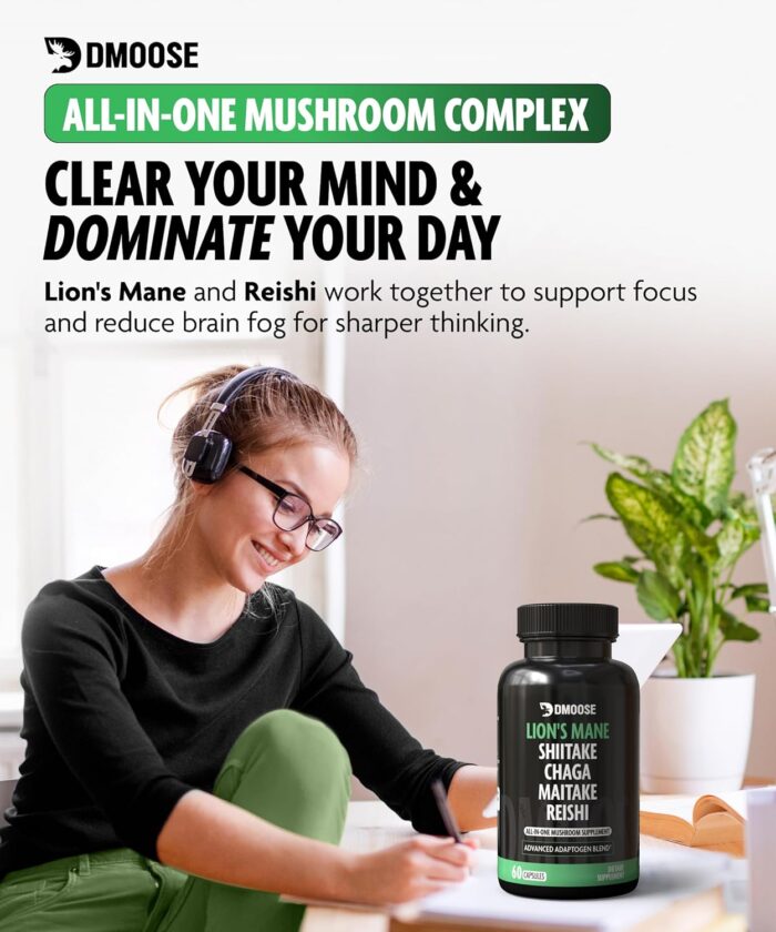 Lions Mane Mushroom Complex, 5 in 1 Adaptogenic Blend - Lionsmane, Chaga, Maitake, Shiitake and Reishi Extract Capsules - Nootropic Mushroom Supplement for Memory, Focus and Immune Support - Image 4