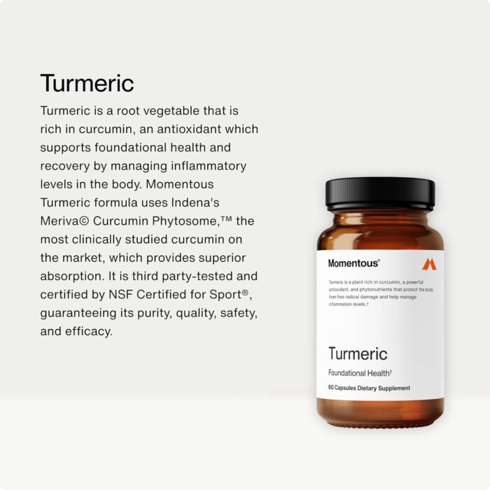 Momentous Turmeric Supplement 1000mg - Natural Antioxidant Turmeric Curcumin for Foundational Health - NSF Certified, Gluten Free, 30 Servings, 60 Capsules - Image 3