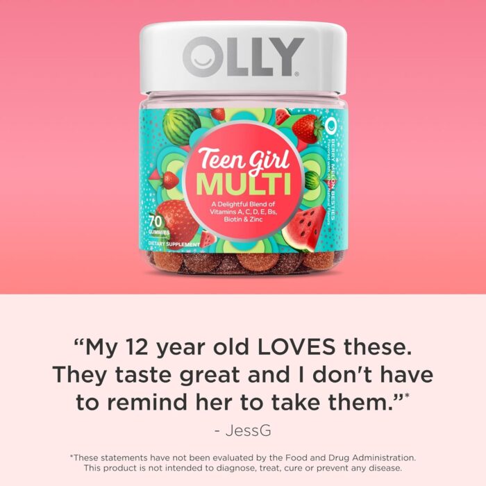 Olly Teen Girl Multi Gummy, Healthy Skin and Immune Support, 15 Essential Vitamins, Biotin, Zinc, Calcium, Chewable Multivitamin, Berry Melon, 35 Day Supply, 70 Count - Image 7