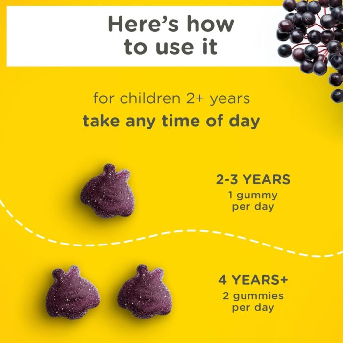 Zarbee's Children's Daily Immune Support Gummies with Real Elderberry + Vitamins A, C, D, E & Zinc to Help Promote a Healthy Immune System, No Artificial Flavors, Gluten-Free, 42 ct - Image 4