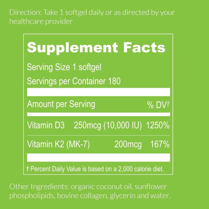 UpNourish Liposomal D3 K2 Vitamin 10000 IU D3 and K2 MK-7 200 mcg - 180 Vitamin D3 k2 (Vitamina D3 con K2) Mini Softgels - Easy to Swallow K2 D3 Vitamin - Image 5