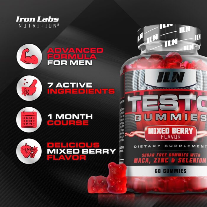 Iron Labs Nutrition Testo Gummies for Men (60 Gummies) - High Strength Booster for Men - Mixed Berry Flavor - Features Maca, Ginseng, Zinc and Selenium - Sugar Free & Vegan Suitable - Image 3