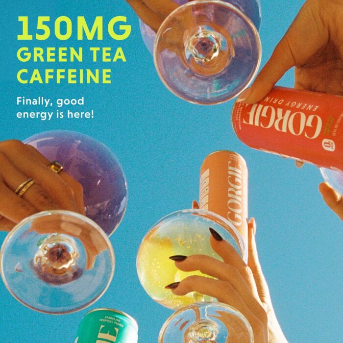 GORGIE Bestsellers Variety, Sugar-Free Natural Energy Drink Sparkling, Healthy Energy Drinks - Green Tea, Biotin, B Vitamins -150mg Caffeine, Vegan, & Low Calorie (Pack of 12) - Image 3