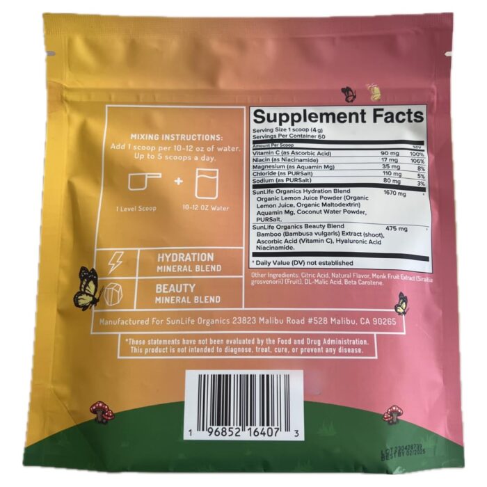 SunLife Organics Hydration & Beauty Powder - Citrus Rush - Electrolyte Drink Mix | Daily Vitamins and Minerals - Magnesium, Vitamin C, and Niacin | Non-GMO | 60 Servings - Image 3