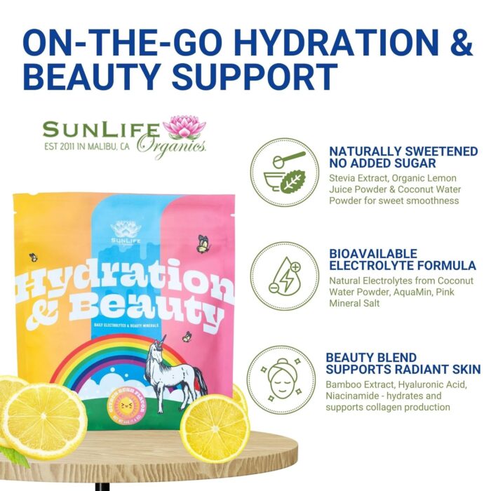SunLife Organics Hydration & Beauty Powder - Citrus Rush - Electrolyte Drink Mix | Daily Vitamins and Minerals - Magnesium, Vitamin C, and Niacin | Non-GMO | 60 Servings - Image 5