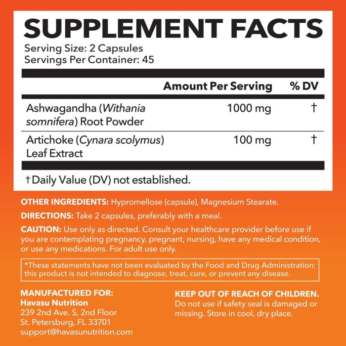 Ashwagandha Capsules 1000mg with Artichoke Extract for Stress & Mood Support - Vegan, Non-GMO Withania Somnifera Supplement for Energy & Focus - 45-Day Supply, Extra Strength Adaptogenic Formula - Image 3