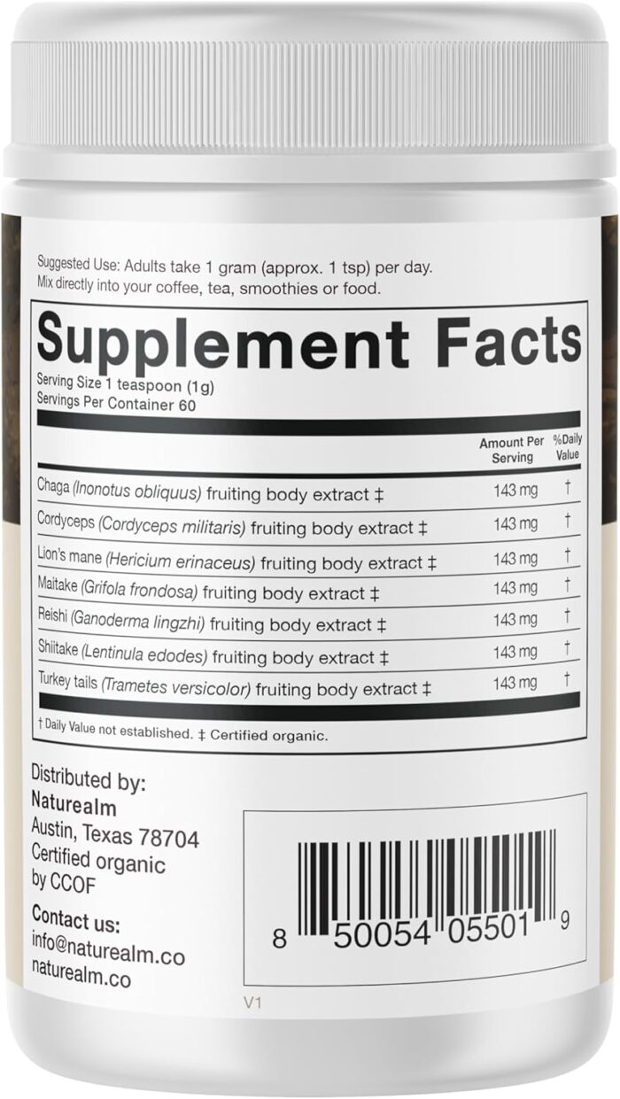 Sacred 7 Mushroom Coffee Booster | Organic Mushroom Supplement Powder – Lions Mane, Reishi, Chaga & More | Adaptogen + Nootropic | 100% Fruiting Bodies | Mix with Coffee,Tea, Smoothies - 60 Servings - Image 3