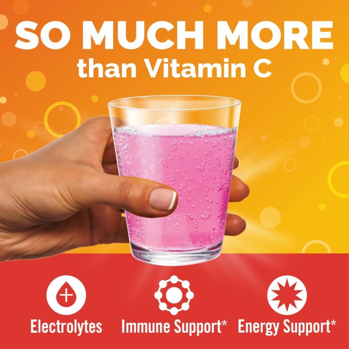 Emergen-C 1000mg Vitamin C Powder, with Antioxidants, B Vitamins and Electrolytes, Supplements for Immune Support, Caffeine Free Fizzy Drink Mix, Raspberry Flavor - 30 Count/1 Month Supply - Image 3