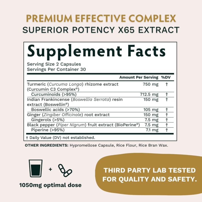 Turmeric Curcumin C3 Complex with BioPerine 1050mg - Natural Joint Support - 95% Curcuminoids & Black Pepper Extract for Ultra High Absorption & Potency - Non GMO - Gluten Free - 60 Vegan Capsules - Image 4