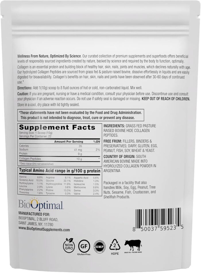 Collagen Peptides Powder - Grass-Fed, Pasture-Raised Hydrolyzed Protein Supplement for Skin, Hair, & Nails - Non-GMO, Zero Sugar Daily Supplement for Men & Women (22 Servings) - Image 3