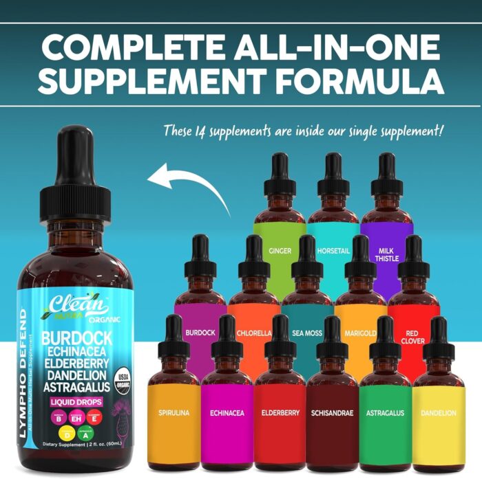 Organic Lymphatic Drainage Supplement | Lymphatic Support Drops | Burdock Root Echinacea Elderberry Dandelion Astragalus Milk Thistle Sea Moss Red Clover Cleanse Marigold Drop by Clean Nutra - Image 3