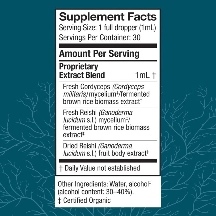 Host Defense CordyChi Extract - Energy & Immune Support Supplement - Cordyceps & Reishi Mushroom Supplement for Relaxation & Respiratory Support - Aids Against Tiredness - 1 fl oz (30 Servings) - Image 3
