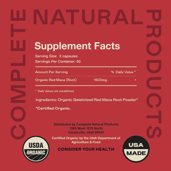 Complete Natural Products Pure Maca Root Powder Capsules - 100 Capsules - Image 5