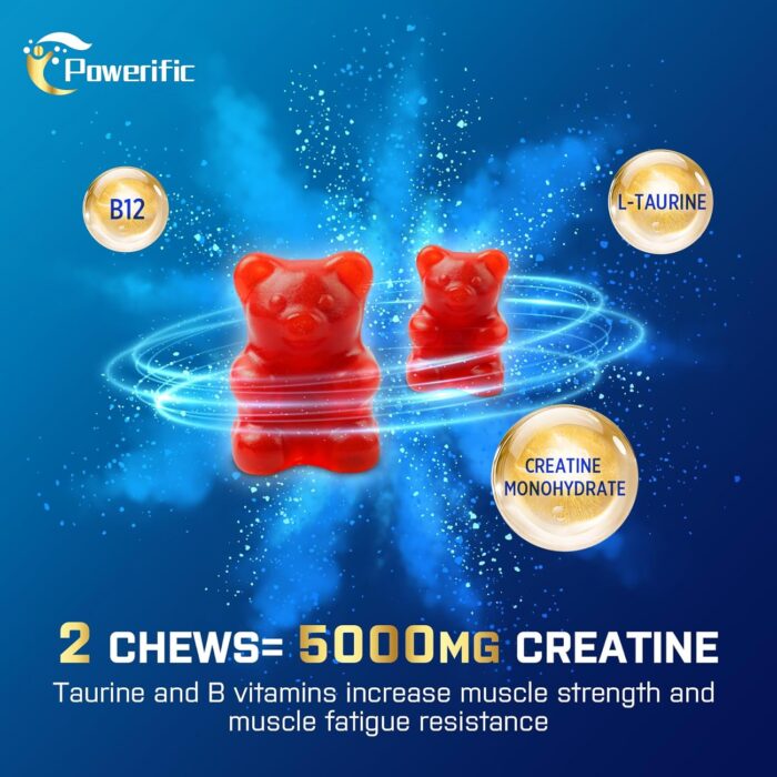 Creatine Monohydrate Gummies for Men & Women Pre Workout Gummies with Taurine, Vitamin B6 & B12 Creatine Monohydrate Chewable for Increase Strength, Energy, Endurance, Muscle, Organic (2 Packs) - Image 4