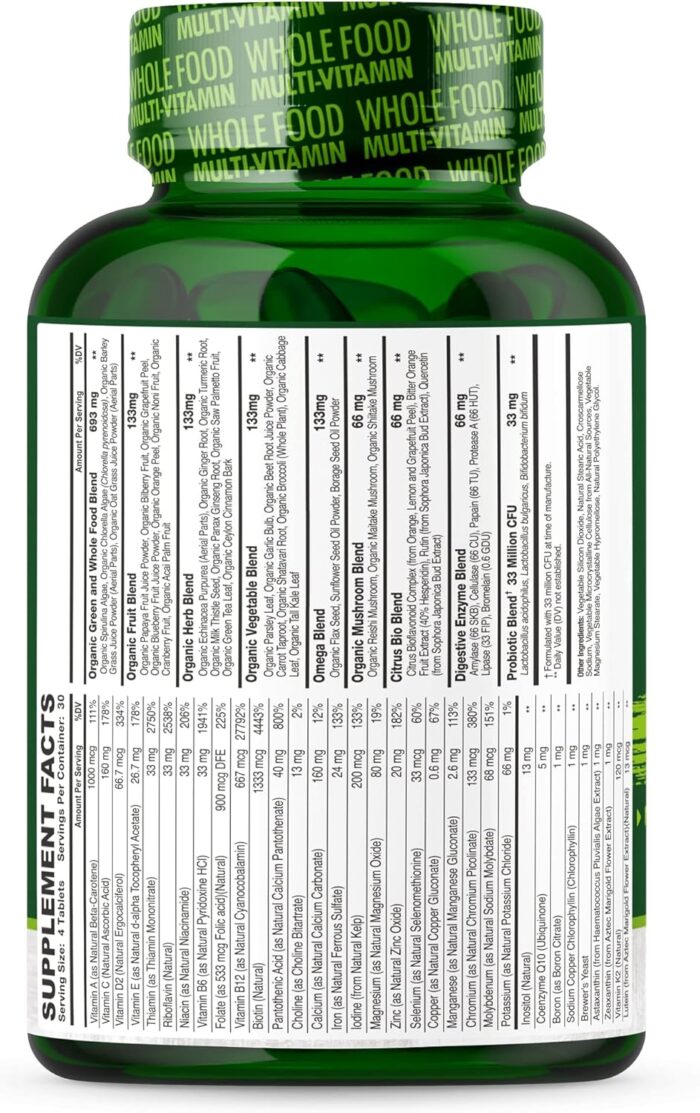 Wholesome Wellness Whole Food Multivitamin for Men - Natural Multi Vitamins, Minerals, Organic Extracts - Vegan Vegetarian - 120 Tablets - Image 9