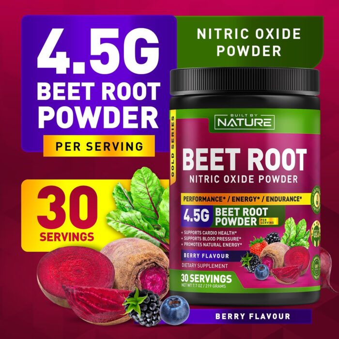 Beet Root Nitric Oxide Powder Supplement - Organic Beetroot Super Food Performance Booster for Circulation, Energy, Stamina, Blood Flow and Heart Health - Vegan, Non-GMO - Berry Flavor - 30 Servings - Image 4