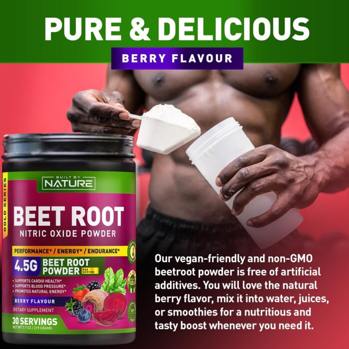 Beet Root Nitric Oxide Powder Supplement - Organic Beetroot Super Food Performance Booster for Circulation, Energy, Stamina, Blood Flow and Heart Health - Vegan, Non-GMO - Berry Flavor - 30 Servings - Image 10