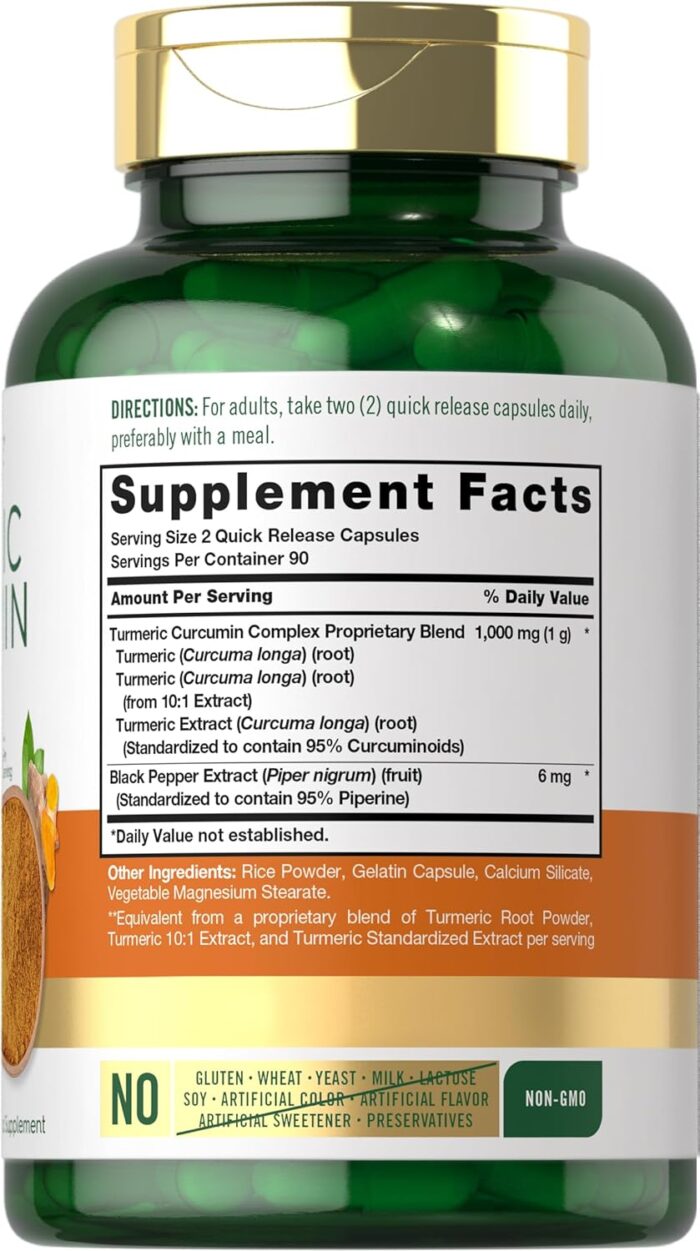Carlyle Turmeric Curcumin with Black Pepper 1000mg | 180 Capsules | Turmeric Complex Supplement | Non-GMO, Gluten Free - Image 3