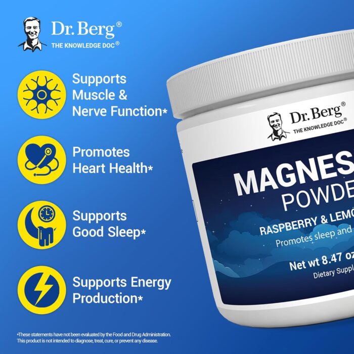 Dr. Berg Magnesium Glycinate Powder for Sleep, Relaxation, & Stress Relief - Now Includes Vitamin D3 & Zinc - Delicious Raspberry & Lemon Flavor (50 Servings) Magnesium Powder - Magnesium Drink Powder - Image 4