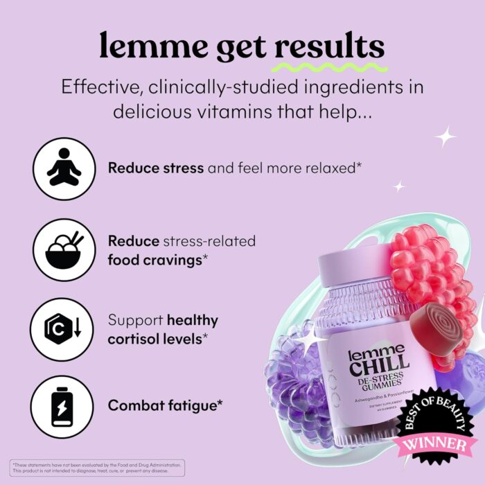 Lemme Chill Stress Relief Gummies with 300mg KSM-66 Ashwagandha, Lemon Balm, Passionflower & Goji to Support Relaxation, Healthy Cortisol & Sleep - Gluten-Free, Non-GMO, Mixed Berry (60 Count) - Image 3